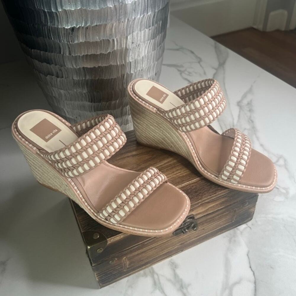Dolce Vita Tan and Cream Wedge Sandals